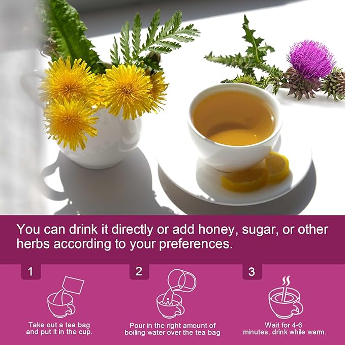 Dandelion Root with Milk Thistle Tea Bags - Natural Dried Dandelion Root and Milk Thistle Herbal Tea bags, Antioxidant and Immune Support