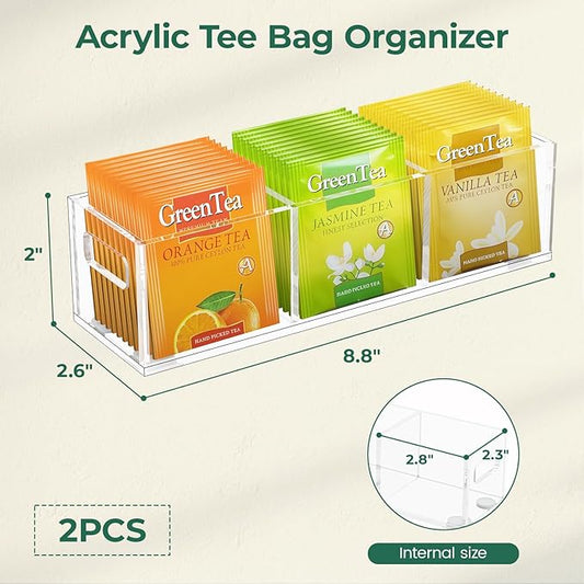 EsLuker.ly Tea Bag Holder Organizer for Counter Small Acrylic Teabag Caddy Storage