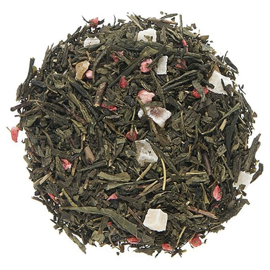 Long Island Strawberry Green Tea | Loose Leaf Sencha Style | Hunan China Green Tea with Sweet Strawberry Flavor and Dried Papaya Pieces | Refreshing Fruity Blend | 4oz Pouches