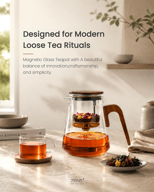 ZENS Magnetic Glass Infuser Teapot for Loose Leaf Tea, 27oz Magic Tea Pot
