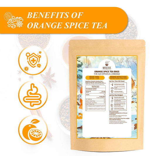 WT WEETEE Orange Spice Herbal Tea Bags 50count, Caffeine-free w/o Black Tea