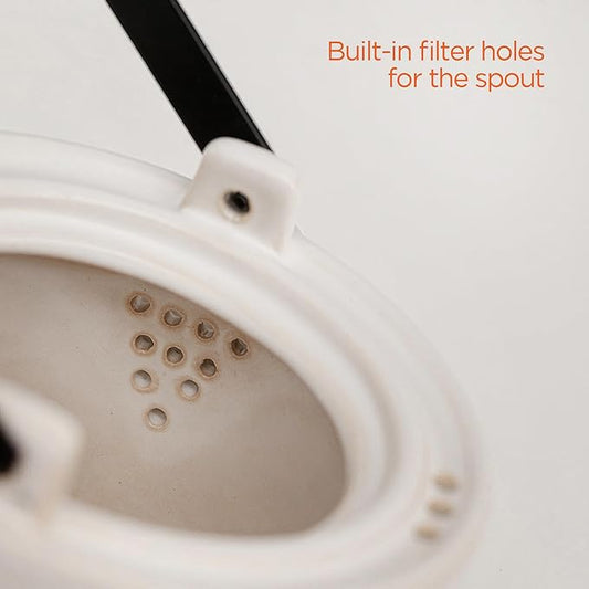 Small Stove Safe Ceramic Teapot with Cold Touch Curved Handle (27oz) - Hand-Glazed Finish - Suitable for Boiling Water and a Variety of Teas and Herbs - Matte Black-White