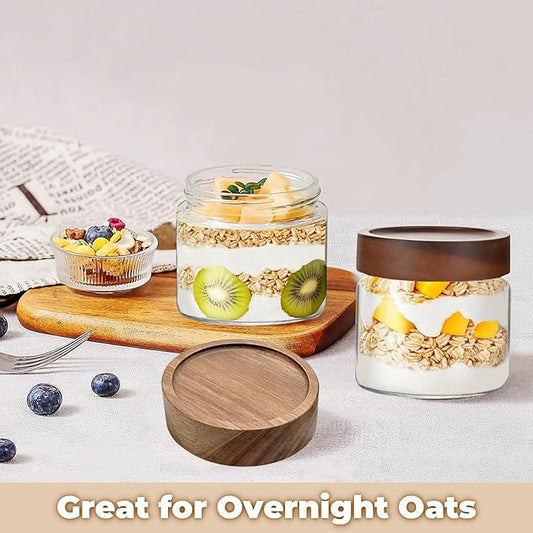 17 Fl oz/500 ml Glass Food Storage Jar, Premium Clear Glass Container Jar with Airtight Wooden Screw Lid, Kitchen Canisters for Coffee,Tea,Pasta,Cookies, Nuts,Spice,Candy,Overnight Oatmeal(Small)