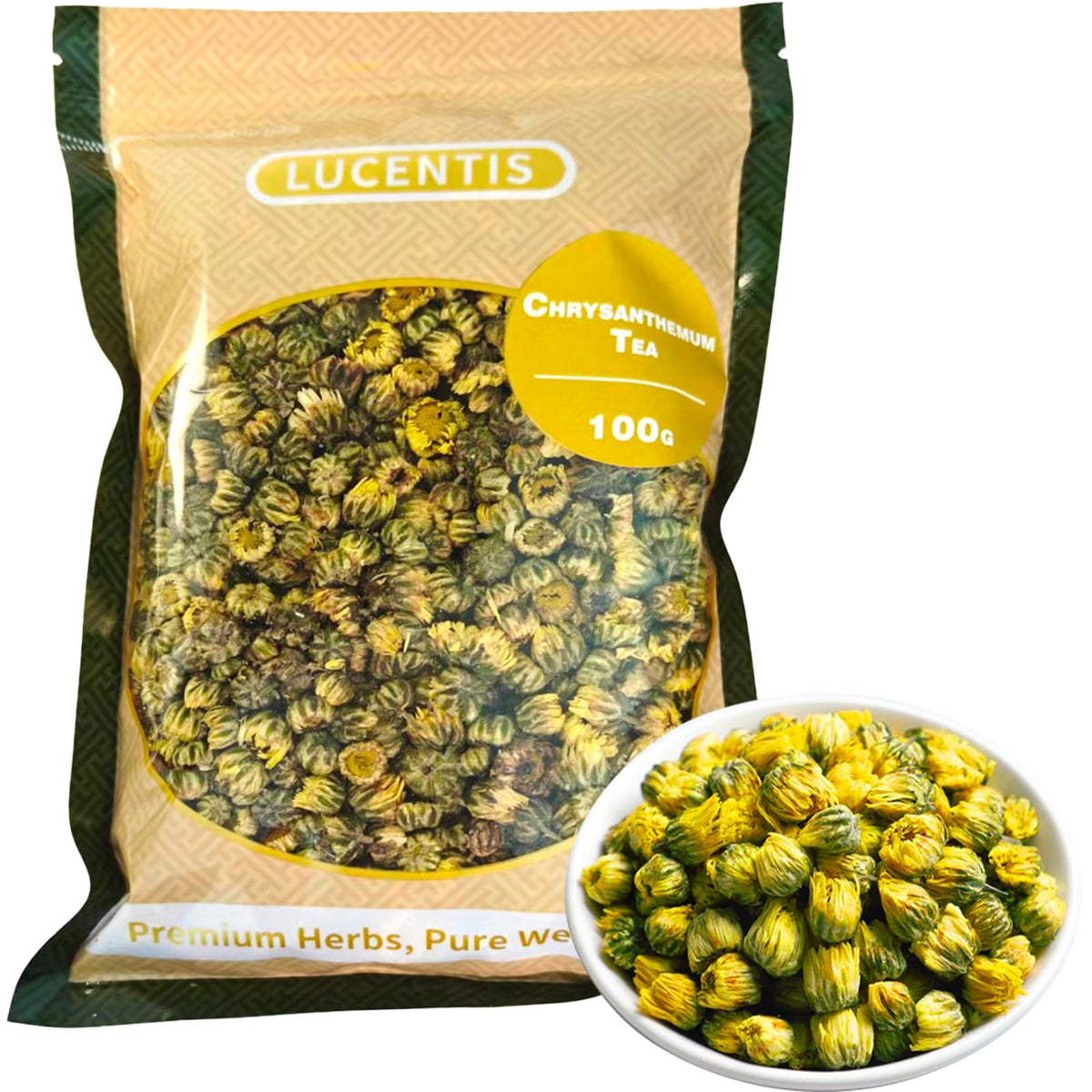 LUCENTIS Top Grade Chinese Chrysanthemum Tea – 100g/3.52oz – Tai Ju (胎菊), Premium Natural Dried Chrysanthemum Flowers, Loose