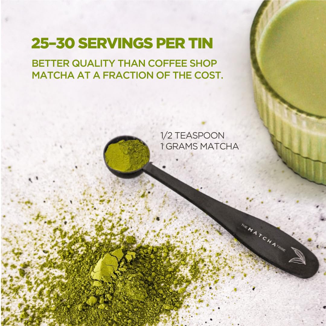 The Matcha Tribe Organic Ceremonial Grade Matcha Powder – Matcha Green Tea for Lattes | First-Harvest Stone-Ground Japanese Matcha Tea from Uji & Kagoshima, Japan | 30g Tin