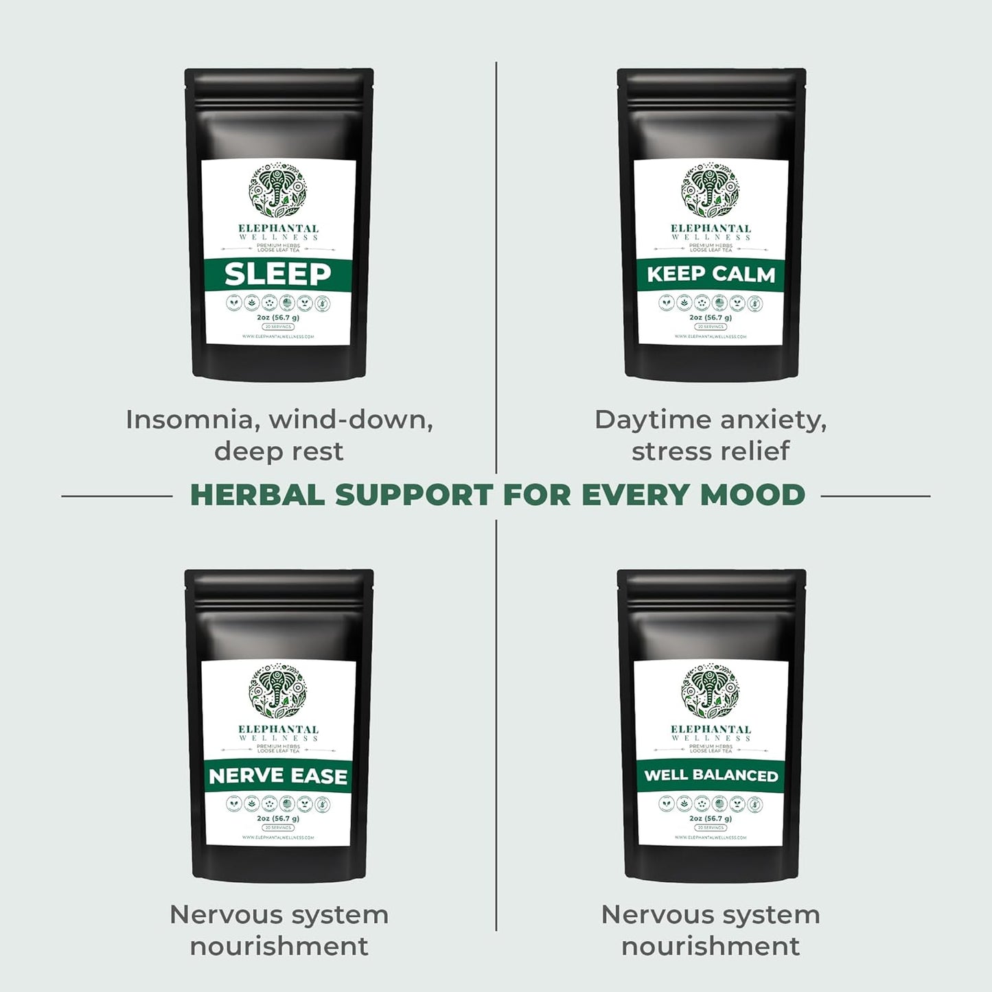 Elephantal Wellness Premium Sleep Herbal Tea | Deep Rest & Relaxation Support with Valerian Root, Passionflower, Chamomile, Lemon Balm Tea & Skullcap | Handmade, Caffeine-Free, Non-GMO Loose Leaf Blend, 2oz, 20 Servings