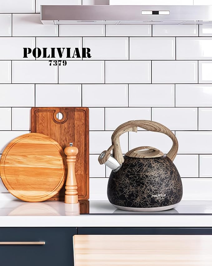 Poliviar Tea Kettle, Iron Grey Tea Pot Stovetop, 2.7 Quart Loud Whistling Coffee and Teapot