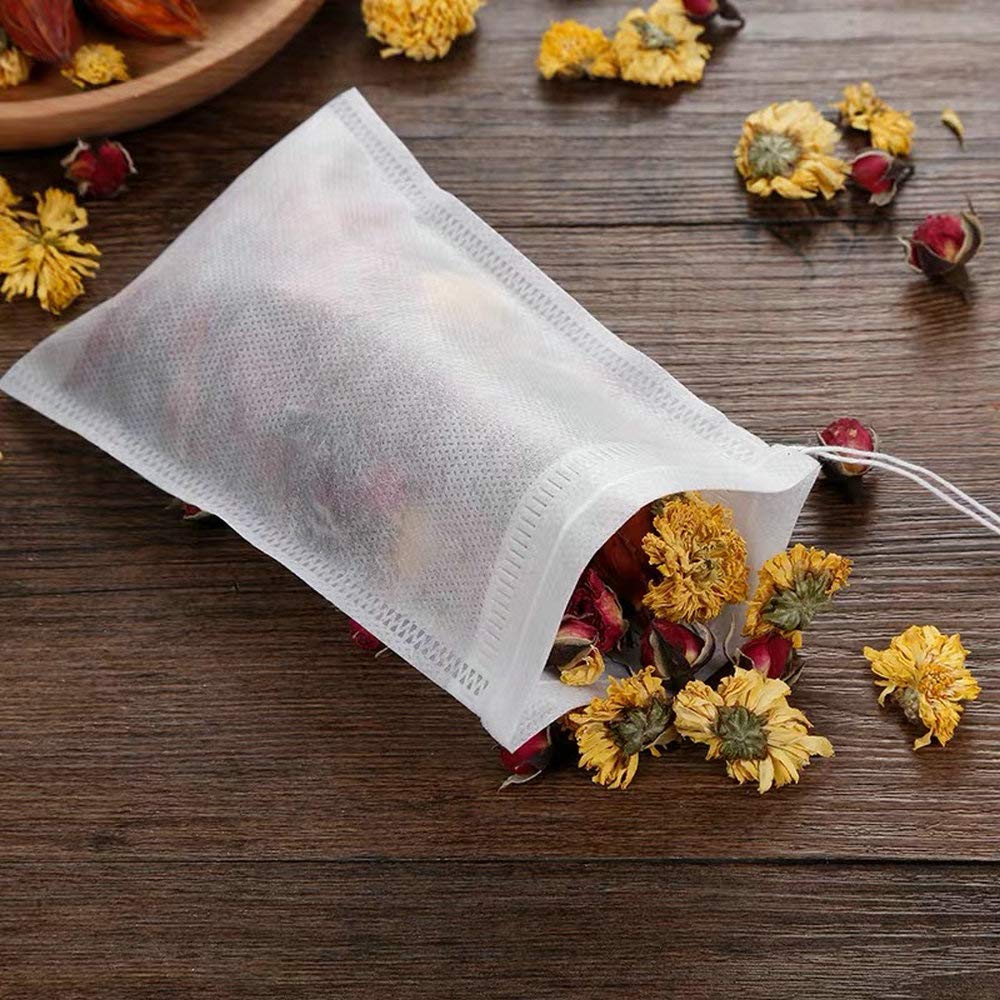 TamBee 100 Pack Disposable Tea Filter Bags Tea infusers 4" x 6" Empty Muslin Drawstring Seal Filter Tea Bags Drawstring Herb