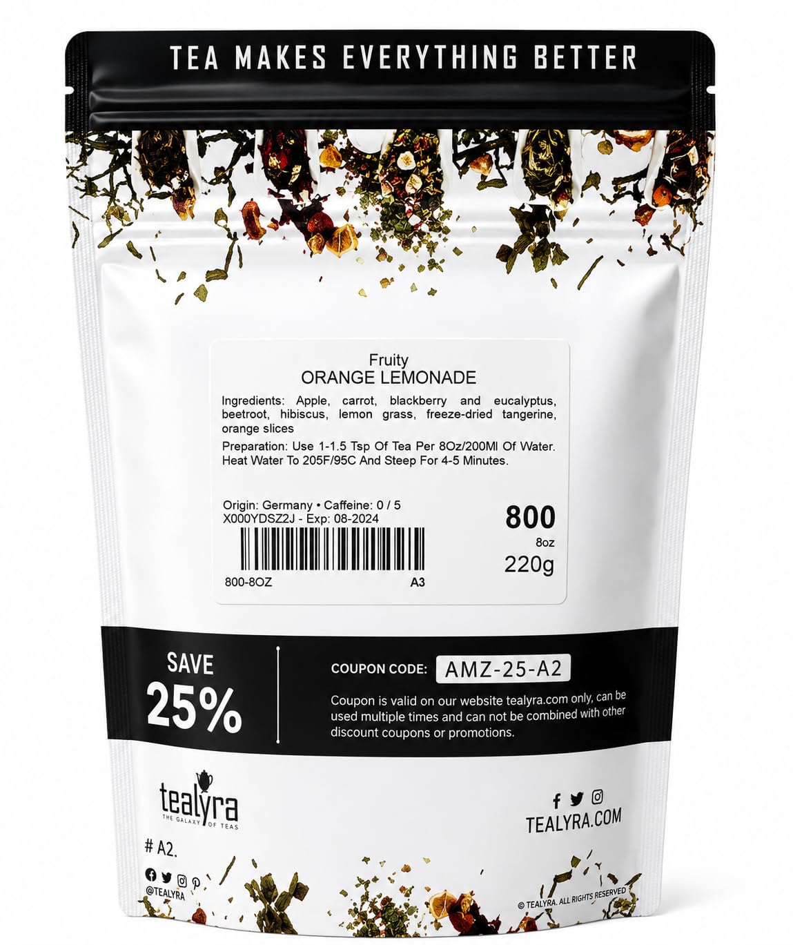 Tealyra - Orange Lemonade - Herbal Fruity Loose Leaf Tea Blend - Hibiscus - Eucalyptus - Lemongrass - Vitamins-Rich - Boost Immune System - Natural – Hot or Iced - Caffeine-Free - 220g (8-ounce)