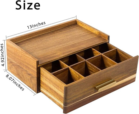 Acacia Wood Tea Bag Organizer, Tea Organizers and Storage Box, Tea Caddy for Tea Bags Storage Drawer, Teabag Holder Container Boxes for Countertop