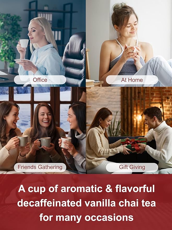 TeeLux Vanilla Decaf Chai Tea Bags, Decaffeinated Black Tea with Cinnamon, Ginger, Cardamom, Natural Vanilla Flavor, Full-bodied & Spicy Flavor, 100 Count