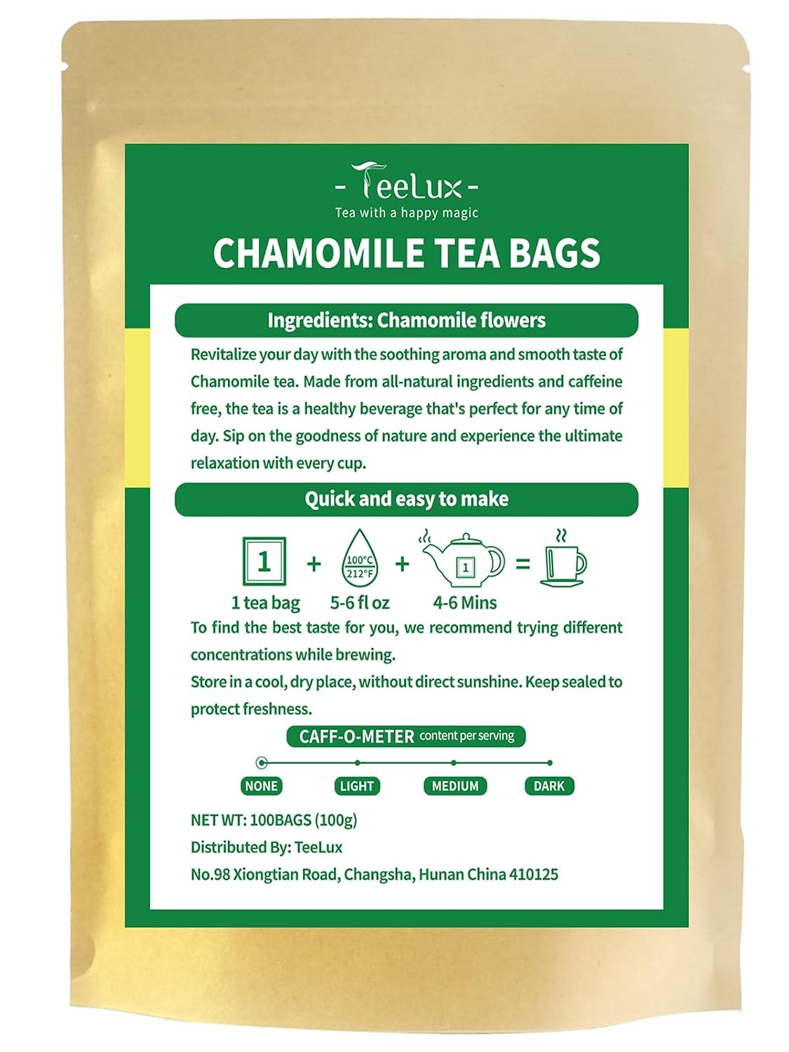 TeeLux Chamomile Tea Bags, Chamomile Flowers, Mild & Smooth Taste, 100 ct | Natural Chamomile Flower Tea, Subtle Floral Notes, Caffeine Free, Hot or Iced