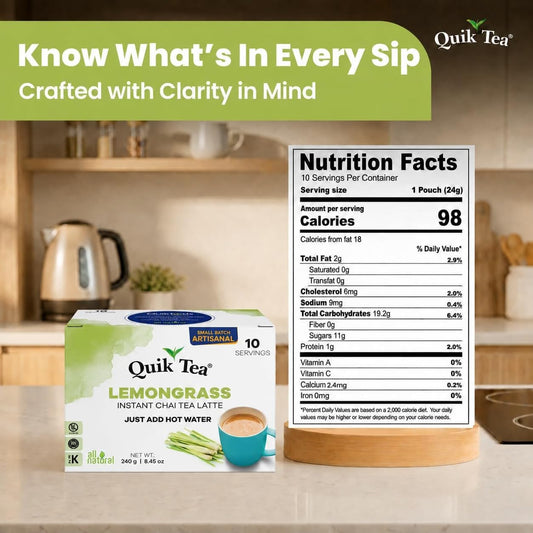 QuikTea Instant Chai Tea Latte, Lemongrass, 33.8 Oz
