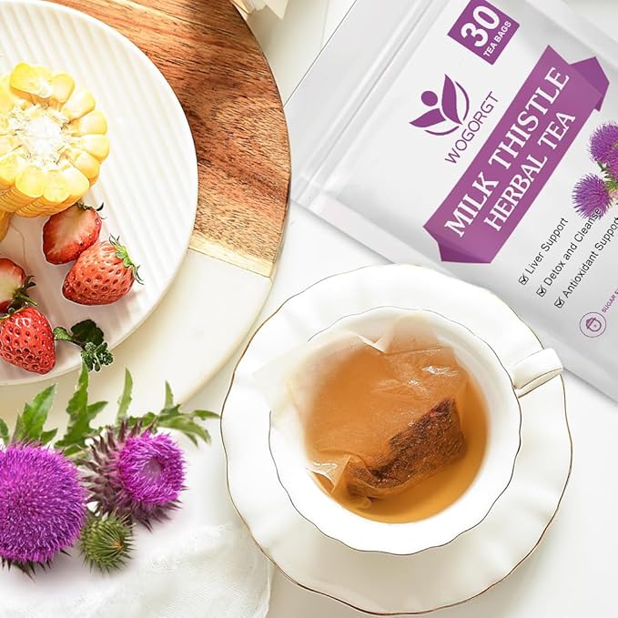 Wogorgt Dried Milk Thistle Tea - Organic Milk Thistle Herbal Tea, Antioxidant and Immune Support, Caffeine Free - 30 Tea Bags