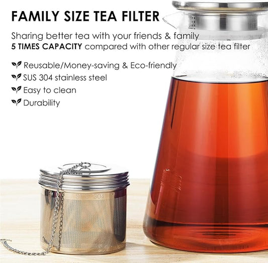 Extra Large Tea Infuser -304 Tea Filter with Threaded Lid & Chain Hook-Perfect for Loose Leaf Tea,Cooking,Herbs,Iced Tea & Soup - Extra Fine Mesh Tea Strainers