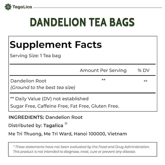TagalicaTa Premium 55 Dandelion Root Tea Bags, 100% Natural & Pure from Dandelion Root, Eco-Conscious Tea Bags, Herbal Tea. No Sugar, No Caffeine, No Gluten, Vegan.