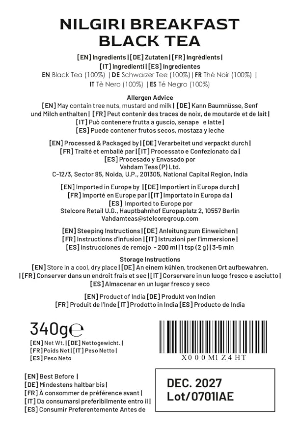 VAHDAM Nilgiri Breakfast Black Tea (150+ Cups/12oz) - Robust & Flavory Loose Leaf Tea | Single Origin, Vacuum Sealed Pack