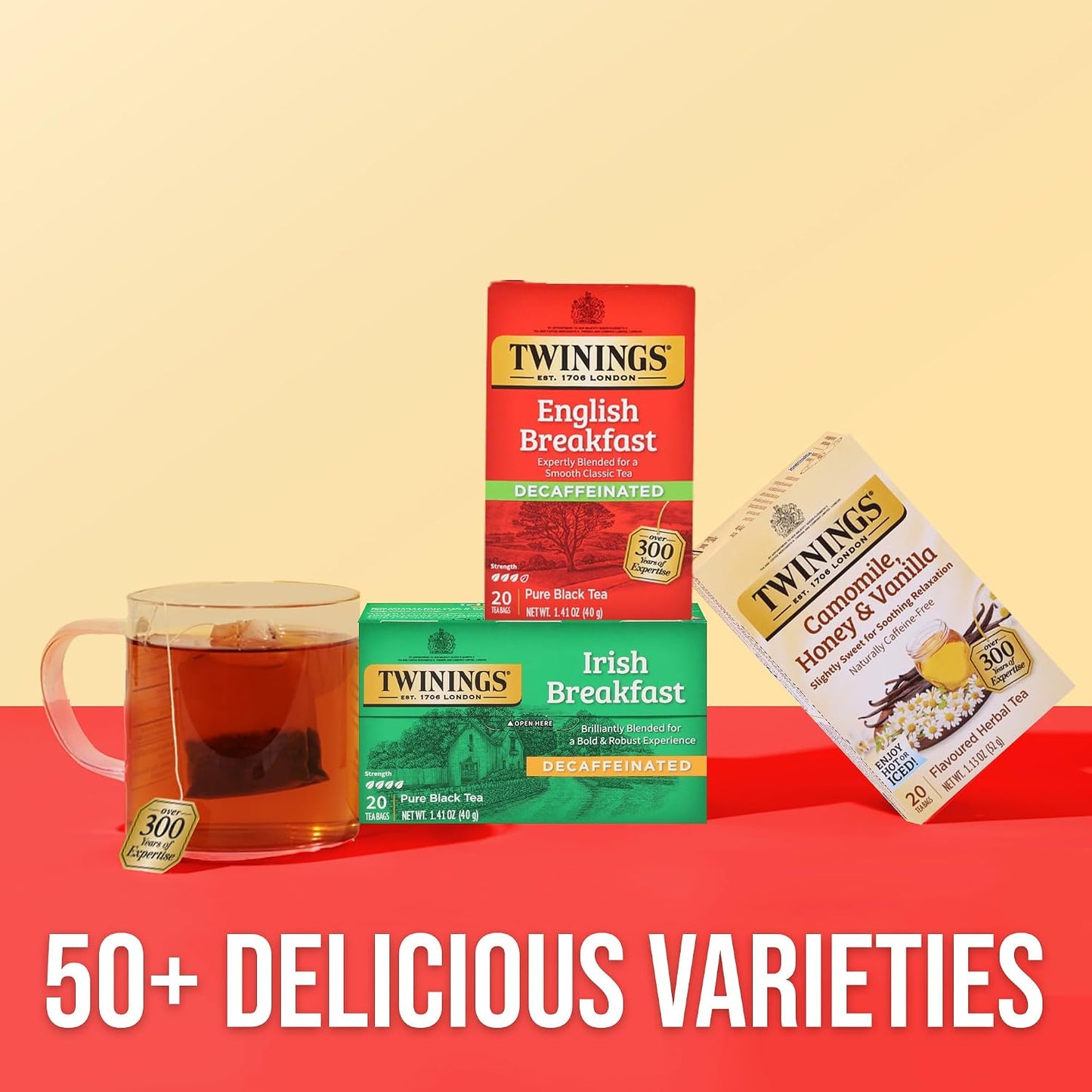 Twinings Decaffeinated English Breakfast Black Tea Bags, 20 CT Box (6 Pack) | A Classic, Robust & Smooth, Full Flavour Without the Caffeine, 120 Foil Lined Individually Wrapped Bags, Enjoy Hot or Iced