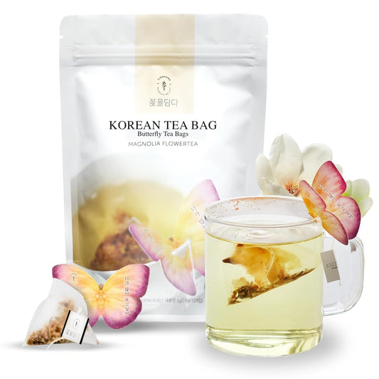 KKOKDAM Magnolia Butterfly Tea Bags – 10 Fancy Decaf Loose Leaf Teas for Iced or Hot Drinks – Elegant Korean Gifts for Women - Perfect as Tea Gifts & Womens Tea Gift Set