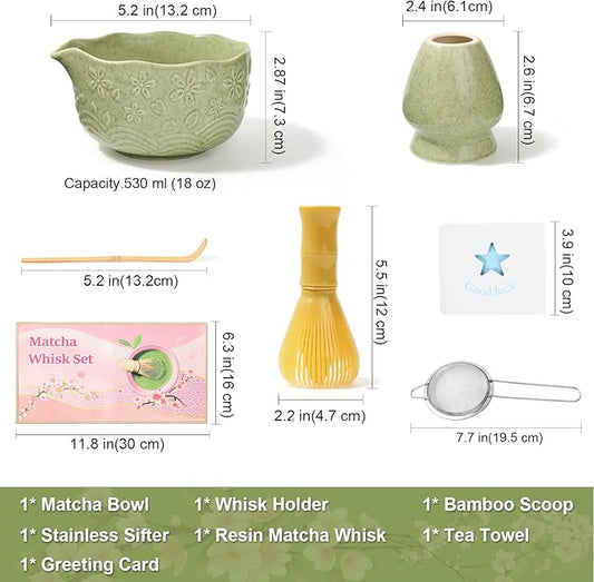 6pcs Matcha Whisk Set Includes Resin Matcha Whisk,Ceramic Matcha Bowl Set and Sifter,Matcha Whisks Holder