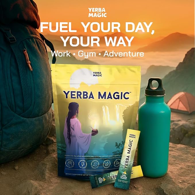 Yerba Magic – Yerba Mate Instant Tea Sticks with Nootropics, Prebiotics & Probiotics – Clean Energy, Mental Clarity & Gut Wellness | Low Sugar, Natural Caffeine – Pina Colada Flavor, 20 Pack