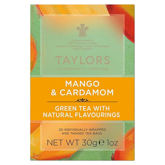 Taylors of Harrogate Mango & Cardamom, Green Tea Individually Wrapped Bags, 20 Count (Pack of 6), Delicate, Refreshing and Sweet, Caffeinated, Enjoy Hot or Iced, 120 Teabags Total