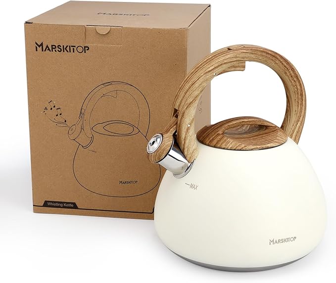 Marskitop Tea Kettle, 2.6 Quart Tea Pot for Stove, Food Grade Stainless Steel Whistling Teapot for Stovetop with Anti-Hot Handle
