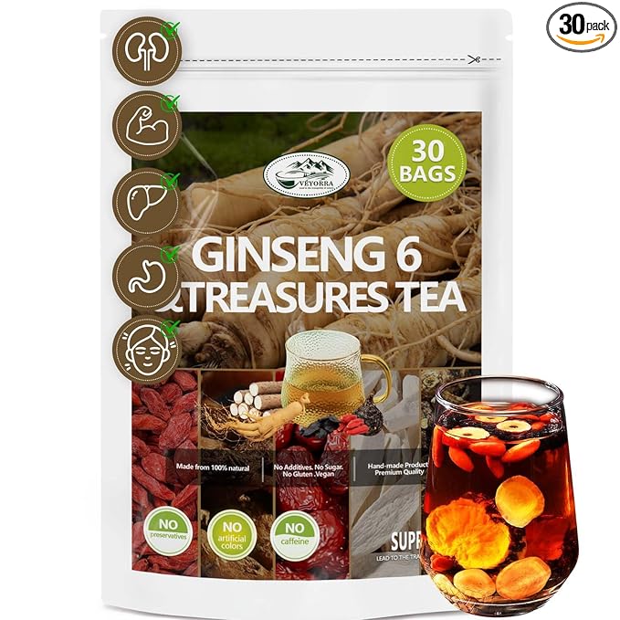 Upgrade Ginseng Six Treasure Tea - Traditional Chinese Herbal Blend, Kidney Tea&Ginseng Five Treasur