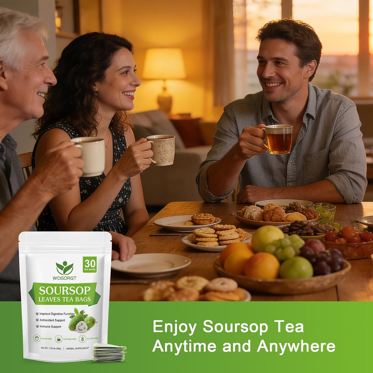 WOGORGT Soursop Leaf Tea Bags for Immune Support & Antioxidant, 30 Tea bags