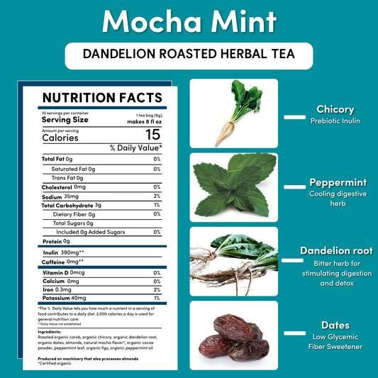 Teeccino Dandelion Root Tea - Mocha Mint - Caffeine Free