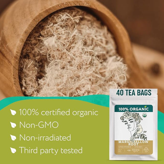 Marshmallow Root Tea Organic (40 Tea Bags) – Medicinal Teabags to Support Throat & Digestive Comfort (Althaea Officinalis) - Caffeine-Free, Non-GMO