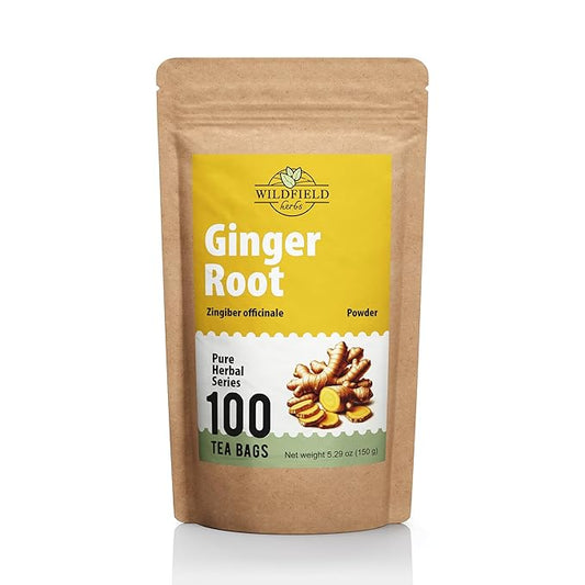 100 Bags Ginger Tea Ginger Root Tea Dry Dried Herb (Zingiber Officinale) - 100 Count 1.5g Bags Raíz De Jengibre