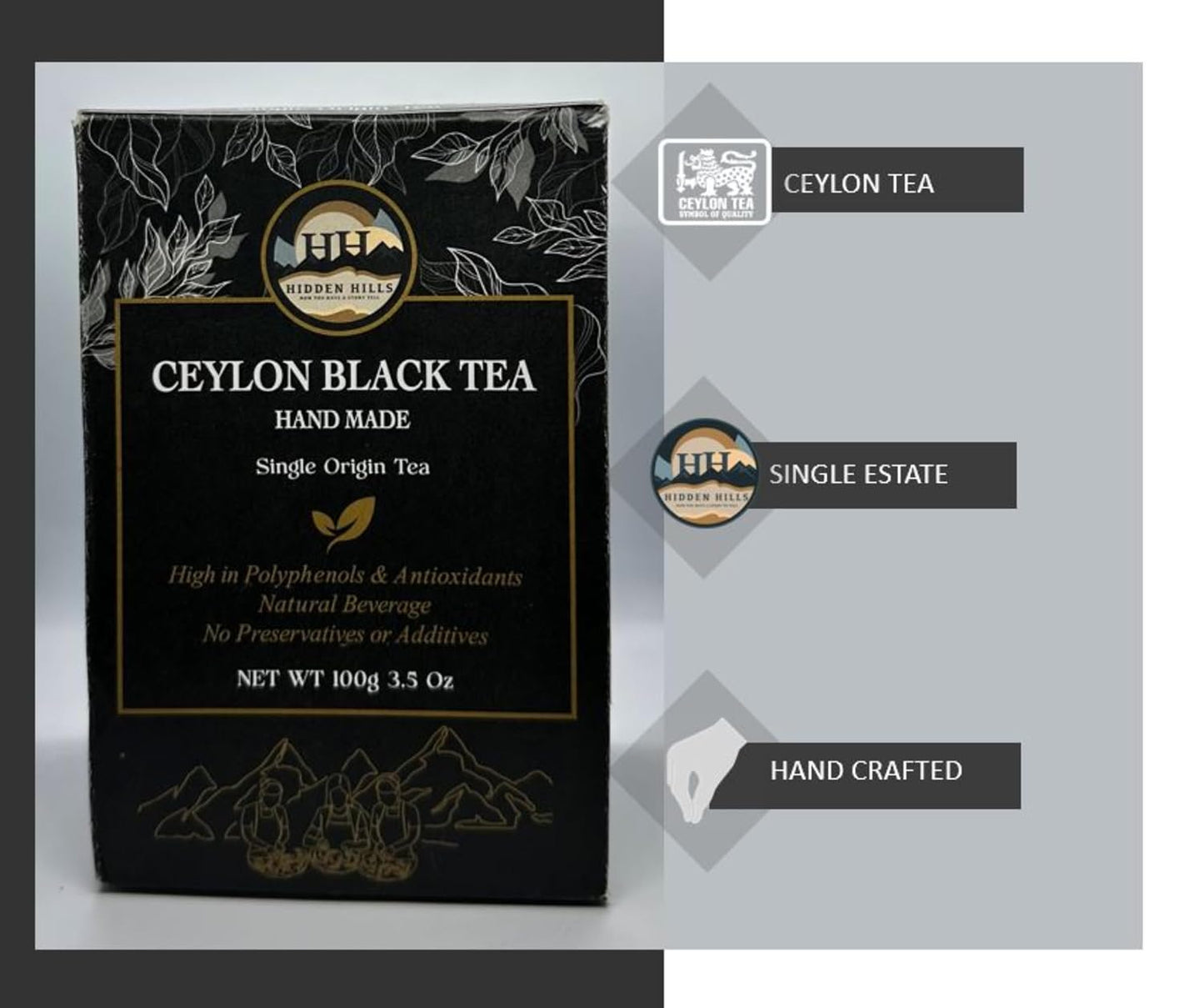 Hidden Hills Black Tea - Premium Quality Single Estate - Ceylon Tea (Whole Leaf Tea, 100g)