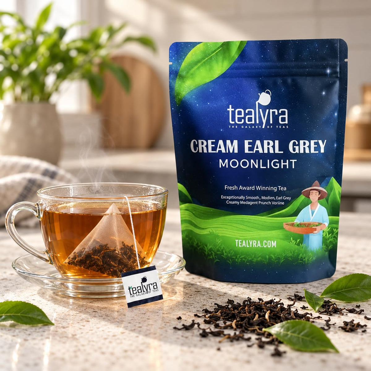 Tealyra - Cream Earl Grey Tea Pyramids Bags - Classic Black Leaf Tea - Citrusy with Vannilla Flavor - 25 Sachets (2-ounce)