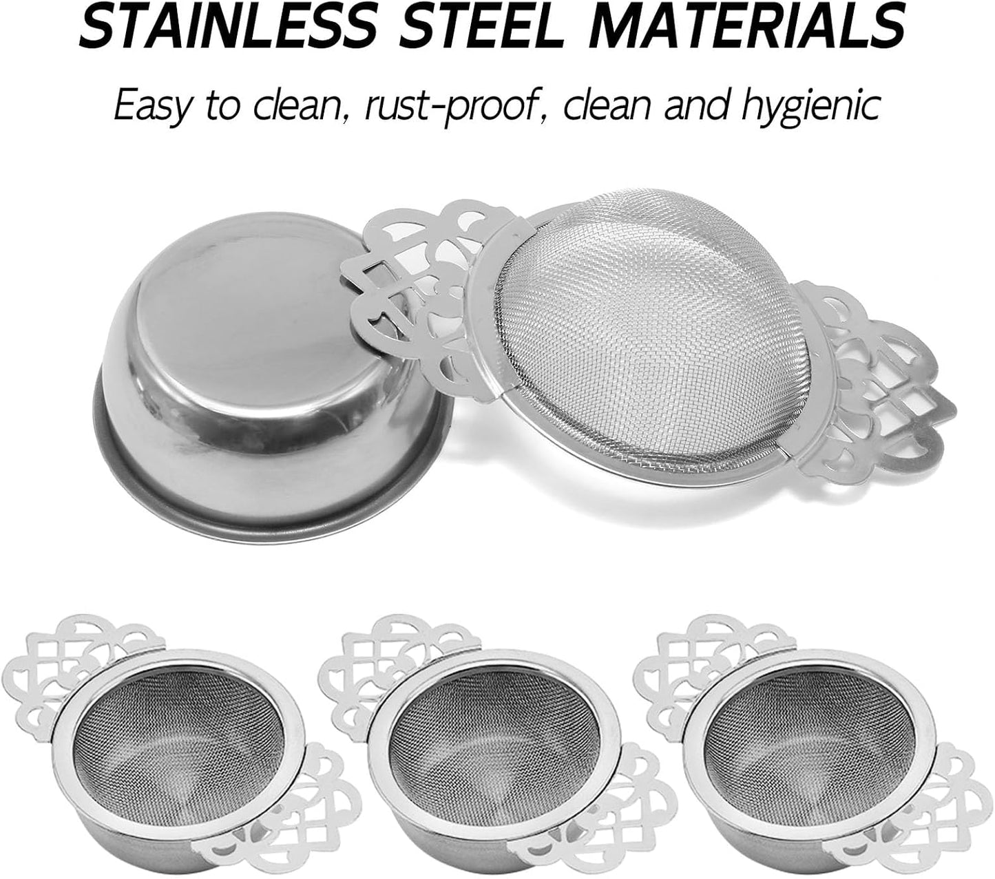 Tea Drain Strainer 304 Stainless Steel Loose Tea Infusers Strainers Mesh Tea Infuser Stainless Steel Loose Leaf Tea Filter with Handles for Loose Tea Juice Coffee Filter(4Pcs)