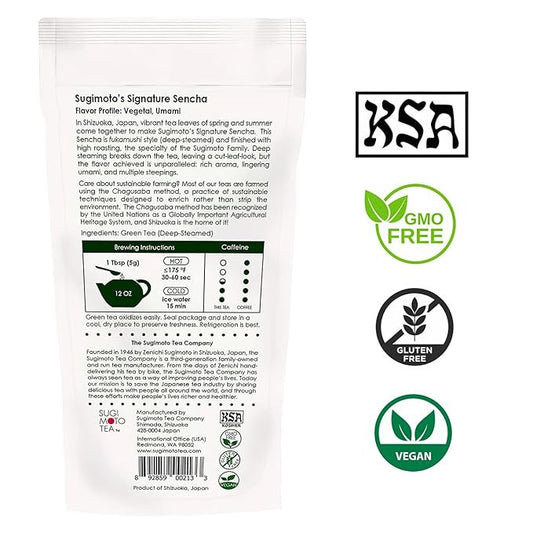 SUGIMOTO TEA Japanese Sencha Green Tea Loose Leaf 3.5 oz (100 g) Pack of 1