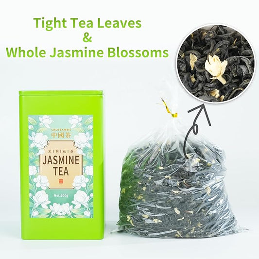 Choteaweis Green Tea Loose Leaf Pure Leaves in Iron Can Chinese Jasmine Tea | Fragrant,Sweet,Refreshing, Artisan | 7.05 Ounce (200g)
