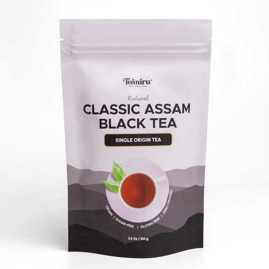 Teaniru, Classic Assam Black Tea - 3.5 oz | Bold Assam Tea - Malty & Rich | Single Origin - Vegan, Gluten-free & Zero Calories | 40+ Servings