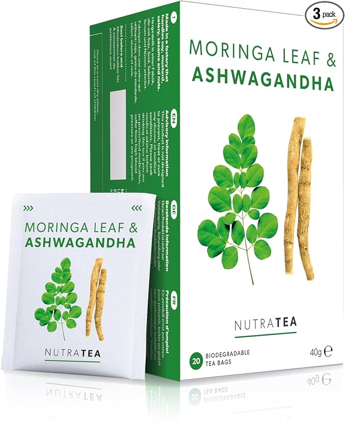 Nutra Tea - Moringa Leaf & Ashwagandha – Moringa Tea Bags, Ashwagandha Tea Bags - For Mood Support a