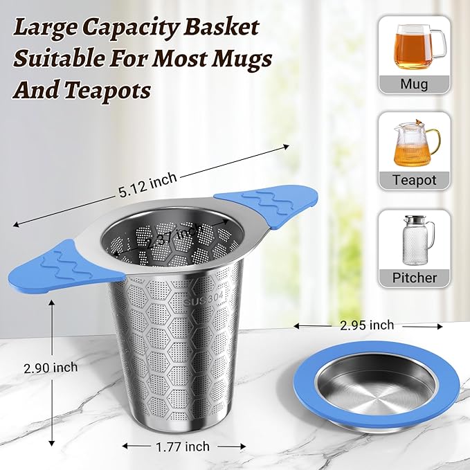 Tea Infuser for Loose Leaf Tea,18/8 Stainless Steel Tea Infuser with Heat Proof Silicone Handles
