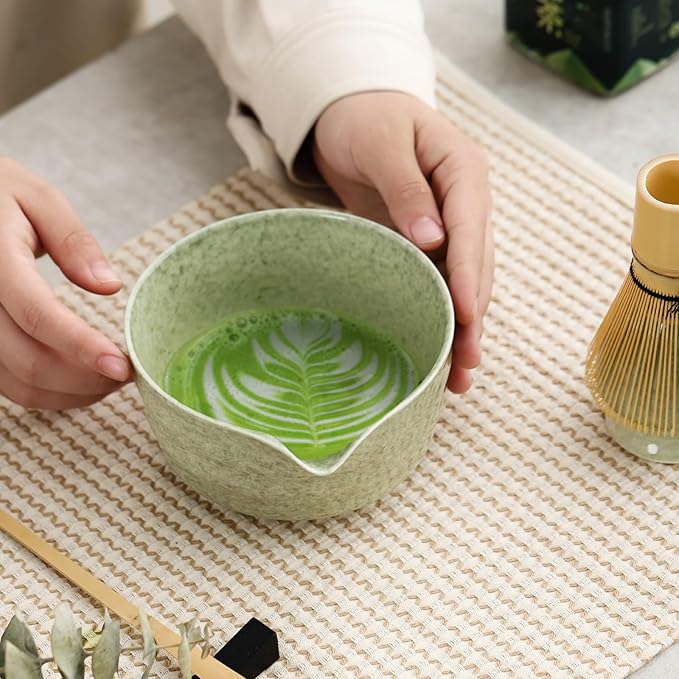 Matcha Set, Japanese Tea Set Includes Matcha Bowl with Spout, Matcha Whisk Holder, Bamboo Matcha Whisk and Bamboo Scoop