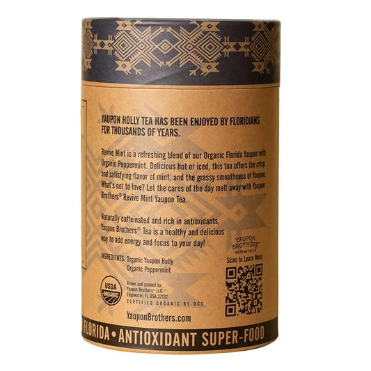 Revive Mint Yaupon Tea – Yaupon Brothers – Wild-Crafted, Naturally Caffeinated – Antioxidant-Rich – Florida Grown Superfood – 16 Natural Fiber Tea Bags