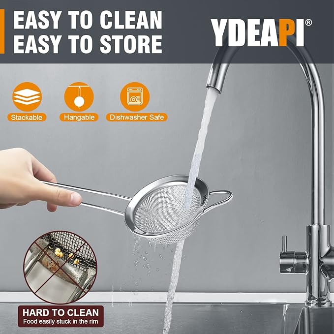 Fine Mesh Small Strainer 2.7 Inch, Metal Mini Sieve with Sturdy Handle, Stainless Steel Strainer for Tea, Juice, Coffee, Matcha Powder, Cocktail, Powdered Sugar