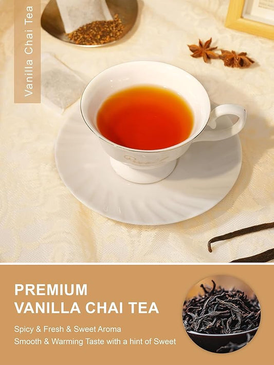 TeeLux Vanilla Chai Tea Bags, Premium Black Tea with Cinnamon, Ginger, Cardamom, Star Anise, Full-bodied & Spicy Flavor, 100 Count