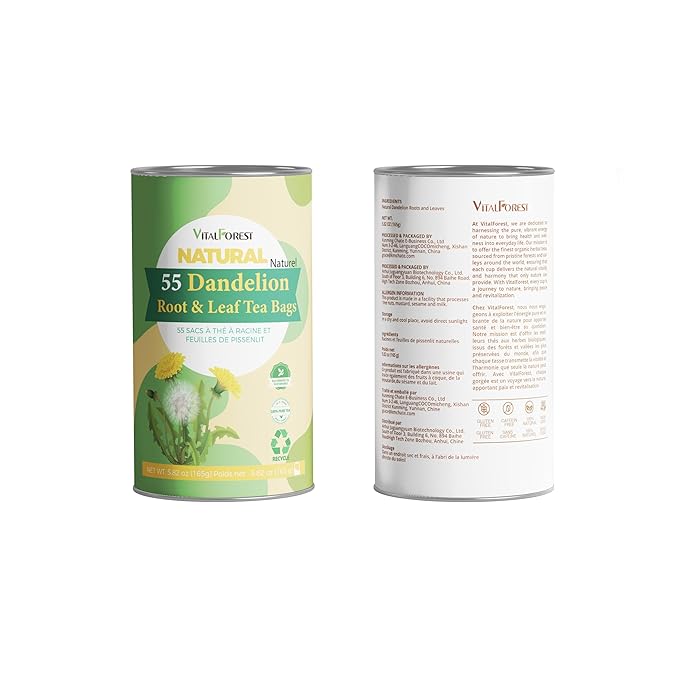 55 Dandelion Tea Bags, 3g/Bags 5.82oz, VitalForest Natural Dandelion Leaf and Root Tea, Dried Dandelion Root Tea Leaves, Caffeine Free
