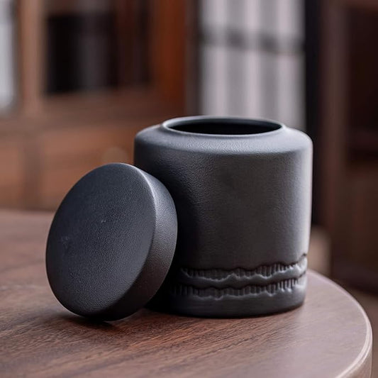 Tea Canister for Loose Tea with Airtight Lid, Kitchen Storage Containers, Ceramic Food Storage Jar, Ceramic Coffee Canister (Black)