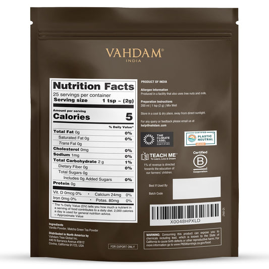VAHDAM Vanilla Matcha(1.76oz) Japanese Matcha Green Tea Powder, Uji Japan