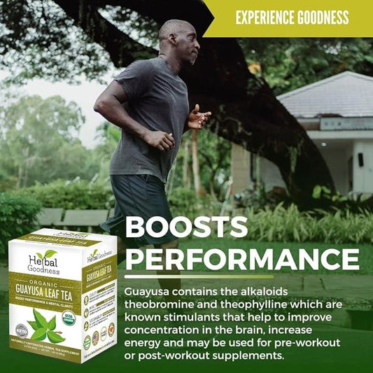 Herbal Goodness Organic Guayusa Leaf Tea Bags – Natural Energy Tea with Antioxidants & Smooth Caffeine | Smooth Focus | 24 Eco-Friendly Teabags – Caffeine Boost Without Jitters - | Yerba Mate Alternative, with Herbal Loose Leaf Tea Benefits
