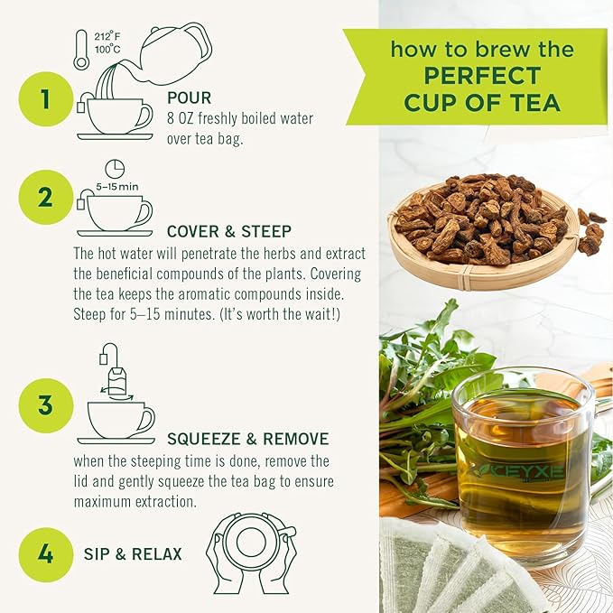 USDA Organic Dandelion Root Tea Bags , Roasted Coffee Substitute & Liver Kidney Cleanse Tea, Digestion & Bloating Relief Support, 100% Organic & Pure Dandelion Root, Non-GMO, Caffeine Free, 120 teabags Eco-Conscious Corn Fiber