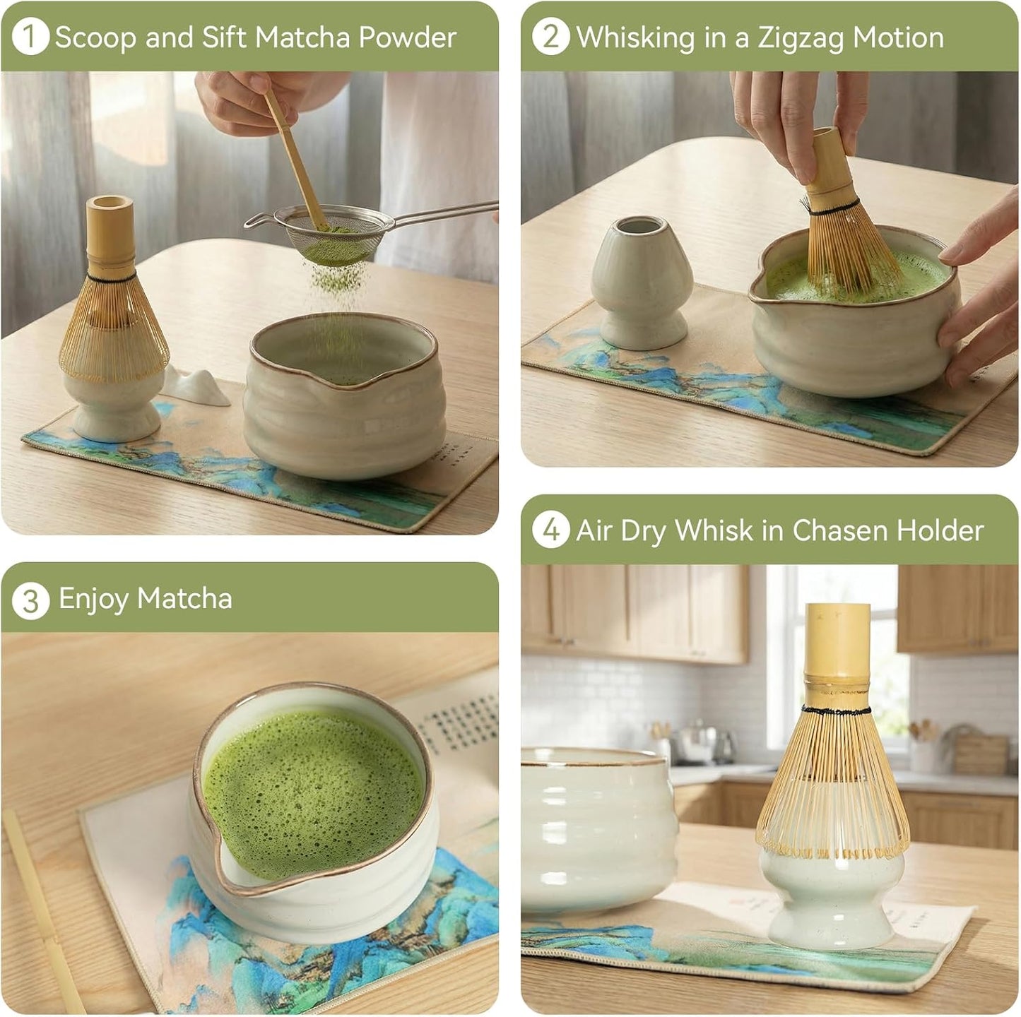 Matcha Whisk Set, Matcha Bowl and Whisk 7 pcs, Gray